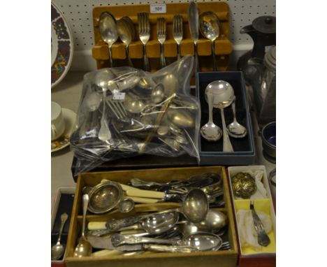 Flatware - various E.P.N.S  and plated ware cutlery;  cased knives and forks, Kings pattern;  Old English; sterling silver sp