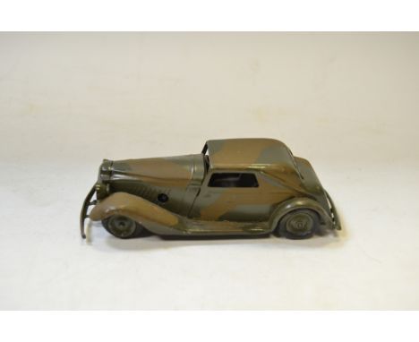 A Triang Minic No.19MCF pre-war Army Vauxhall Cabriolet,   khaki camouflage body, green hubs