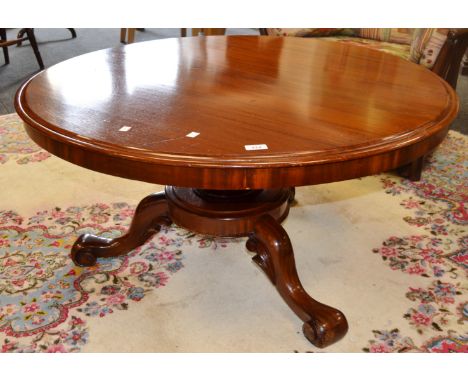 A mahogany circular coffee table, turned support, tripod base