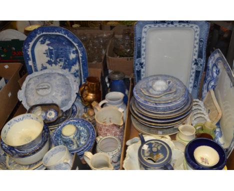 Ceramics - a 19th century Pratt type pewter lidded jug; a Poole pottery dish; figures; tankards; plates;  Blue and white, an 