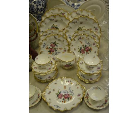 A Royal Crown Derby, Derby Days pattern tea setting for four, comprising of wavy-edged salad plates, two-handled bread plate,