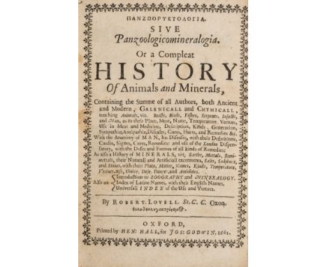 Lovell (Robert) Panzooryktologia [graece]. Sive Panzoologicomineralogia. Or a Compleat History of Animals and Minerals, 2 par