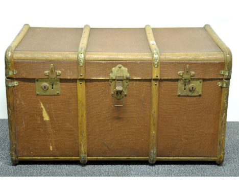 A canvas and wood bound cabin trunk, W. 82 x 50 x 47cm.