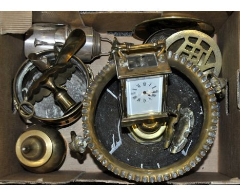 A brass carriage clock and a quantity of good brassware.