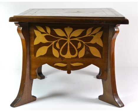 A superb Art Nouveau inlaid low table, 34 x 34 x 27cm.