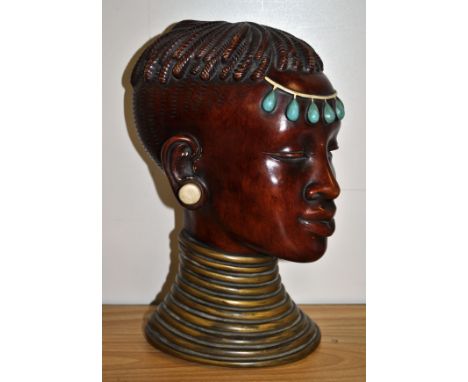 An interesting German hand painted ceramic head of an African woman, H. 26cm.