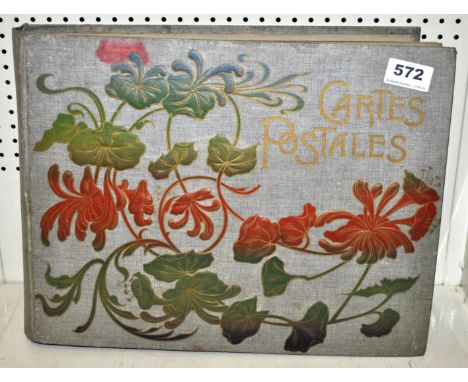 A French Art Nouveau postcard album containing 375 postcards from 1906/7/8/9 collected by the same family.