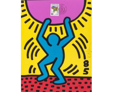 Keith Haring (1958-1990)International Your Year (See Littmann page 36)Lithograph printed in colours with postage stamp collag