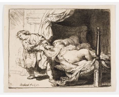 Rembrandt van Rijn (1606-1669)Joseph and Potiphar's WifeEtching and engraving, 1634, a good but later impression on laid pape