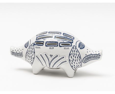 δ Grayson Perry (1960)Piggy BankThe painted and glazed white ceramic multiple, 2017, with the artist's logo on the underside,