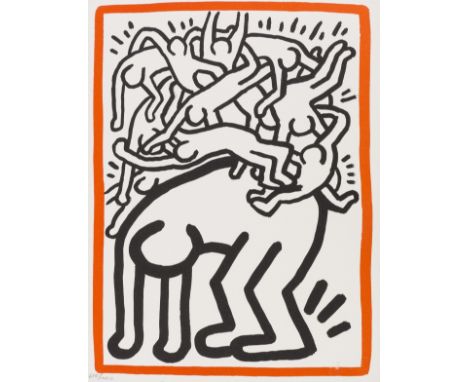 Keith Haring (1958-1990)Fight Aids Worldwide (See Littmann page 168)Lithograph printed in colours, 1990, numbered from the ed