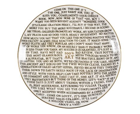 δ Grayson Perry (b.1960)100% Art PlateGlazed porcelain plate multiple, 2020, from the edition of unknown size, published by t