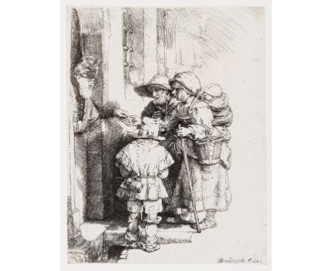 Rembrandt van Rijn (1606-1669)Beggars Receiving Alms at the Door of a HouseEtching and drypoint, 1648, a very good bold but l