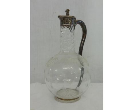 C19th Victorian Silver & Cut Glass Claret Jug, with hollow handle encasing star cut base, globular body decorated with stars,