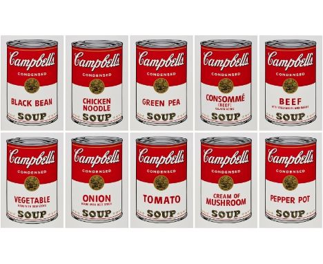 10 Serigrafien nach Andy Warhol-Sunday B Morning- "Campell`s Soup I" je verso mit dem Blauem Stempel:" fill in your own signa