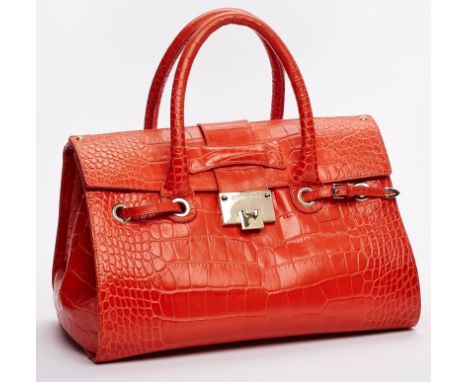 Gr. Handtasche, Jimmy Choo, Italien Anf.2000. Modell "Rosalie Croc". Lachsfarbenes Kalbsleder m. Kroko-Prägung. Umlaufendes G