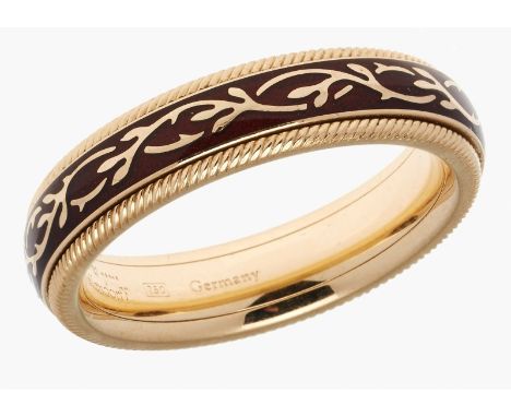 Ring "Nougat-Fantasie", Juw. Wellendorff,2010. 18 kt GG, besetzt m. 1 kl. Brillant v. 0,005 ct in W-förmiger Fassung sowie br