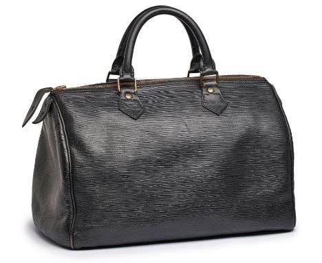 Handtasche"Speedy", Louis Vuitton um 1985. Schwarzes Epi-Leder (feine geprägte Linien- Struktur). Oberseite m. Reißverschluß 