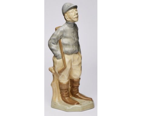 Polospieler, Jugendstil,Wächtersbach um 1908/10. Aus d. Serie d. "Automobilisten". Heller Scherben, pastell staffiert. Standf