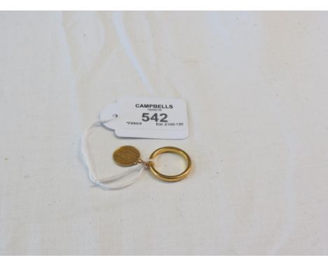 A 22ct. gold band wedding ring, 6.1 grams, together with a Republica Peruana gold Lima coin, 1.8 grams 