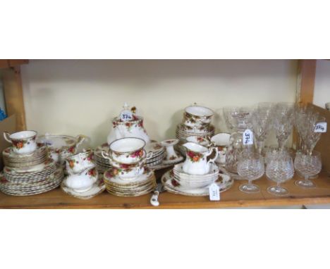 Royal Albert, Old Country Roses, sixty-nine piece dinner and tea service including teapot and covered tureen, also to include