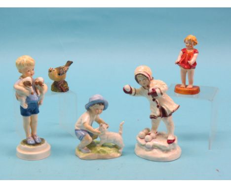 Royal Worcester figures, September, 3457, December, 3458, Monday's Child, 3519, Joan, 2813, latter head re-attached