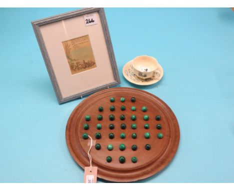 An unusual malachite Solitaire game, on dished mahogany board, together with an hand-coloured Winnie the Pooh print, in frame