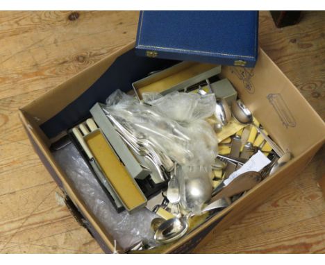 A silver sugar caster, silver tea strainer, on stand, Victorian silver sauce ladle, silver caddy spoon and an assortment of s