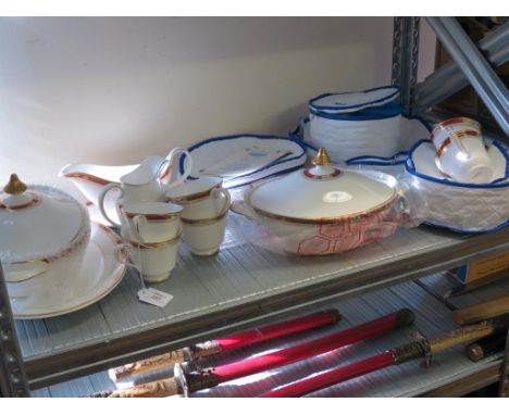 A Royal Doulton dinner and tea service, thirty-eight pieces for a six-place setting, Sandon pattern 