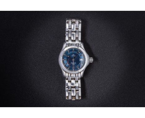 AN OMEGA LADIES STAINLESS STEEL SEAMASTER 120M
The blue wave dial with baton hour markers, date aperture at 3 o'clock, quartz