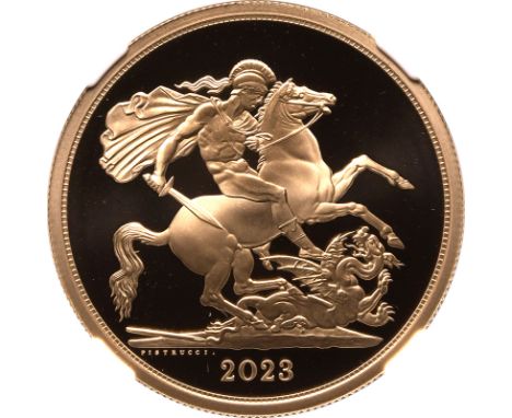 UNITED KINGDOM. Charles III, 2022-. Gold 5 pounds (5 sovereigns), 2023. Royal Mint. Proof. To celebrate the Coronation of Kin