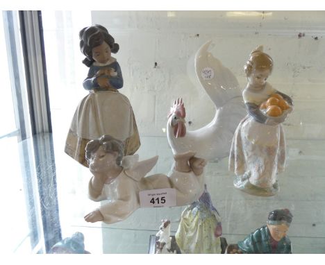 A mixed lot of Lladro models comprising ' Cherub', 'Girl with Rabbit', 'Girl with Oranges' and a 'Cockerel' (4) 