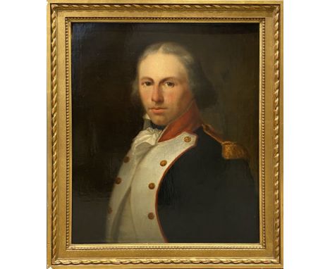 Unbekannter Maler (um 1800) Portrait eines Offiziers. Öl/Lwd. (rest.), auf Holz aufgezogen. 57x 46 cm. Goldrahmen (best.).