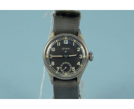 A c1940's Grana military issue wristwatch, case back marked A.T.P. (broad arrow), M5020