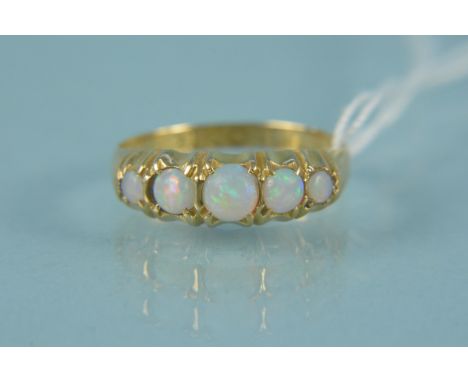 An 18ct gold opal ring, size L, weight approx 1.8g (rubbed marks)