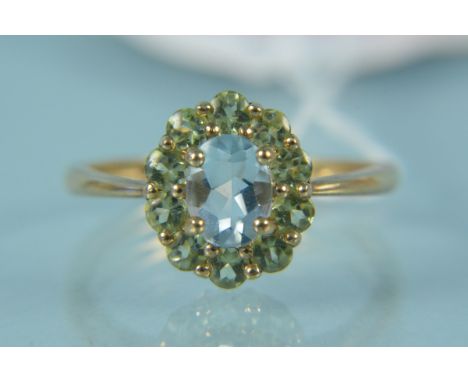 A 9ct gold blue and green stone set ring, size T, weight approx 2.5g