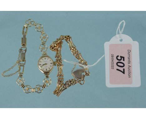A lady's 9ct gold Everite wristwatch on gold plated strap plus a 9ct gold gate link bracelet, bracelet weight approx 5.5g
