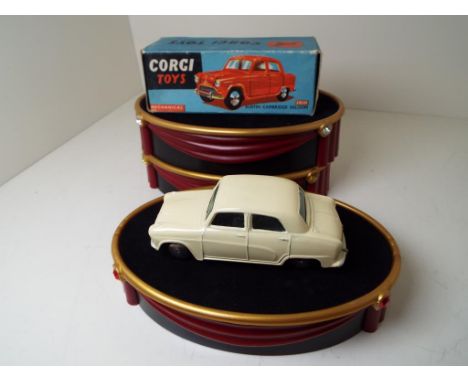 Corgi Toys - 201M Austin Cambridge saloon, cream body, spun hubs, glazed windows, near mint in exc original blue picture box 