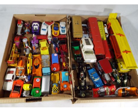 Two trays containing a quantity of diecast model motor vehicles to include, Matchbox, Corgi, Dinky, Corgi Juniors, Disney set