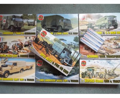 Airfix - ten 1:76 scale model kits, Military, and four Humbrol Poly Cement packs, all appear mint, boxed