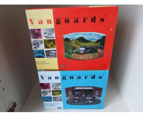 Vanguard - two 1:43 scale dioramas comprising Mini Cooper Racing Diorama # RD2001 and MGA Open Top & Ford Zephyr annual inspe