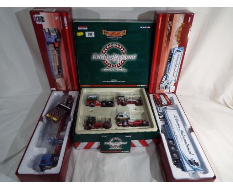 Corgi - A limited edition Eddie Stobart 40th anniversary set 1:50 scale # cc99202, # cc15303 and # cc13736. All mint in box. 