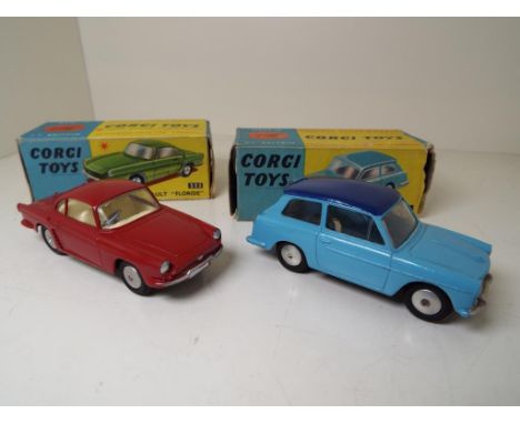 Corgi Toys - Austin A40 saloon # 216, mid blue body with dark blue roof, glazed windows, spun hubs, with Corgi leaflet and Re