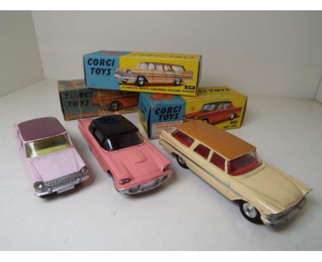 Corgi Toys - Ford Thunderbird # 229, pink body, black hood, mechanical mechanism, glazed windows, spun hubs, exc in orig pict