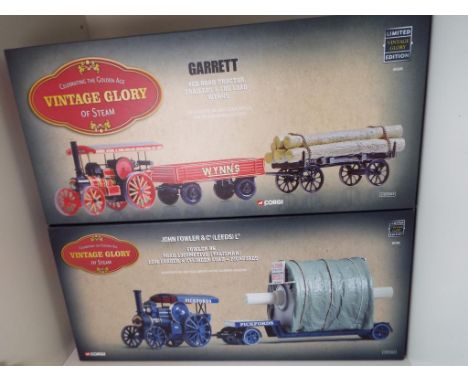 Vintage Glory of Steam by Corgi - two 1:50 scale diecast models, Garrett 4CD Road Tractor Trailers & Log Load Wynns # 80305 a