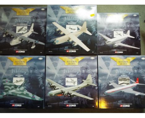Aviation Archive by Corgi - six diecast 1:144 scale model Military Aeroplanes # 48903, 48505, 48805, 47114, 48304 and 48405, 