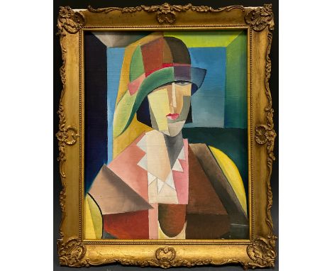 Cubist school, Portrait of a lady, oil on board, 25cm x 20cm. 