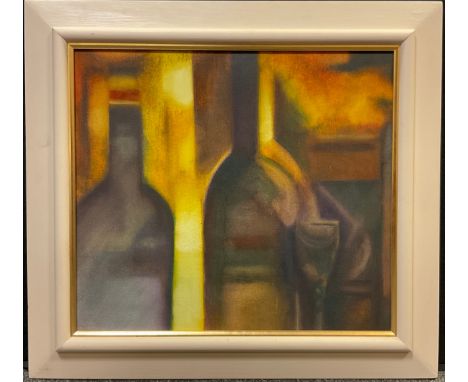 John Langton, Bottles in Autumn Light, signed, titled, and dated 1995, to verso, oil on canvas, 42cm x 46cm. 
