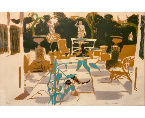 Edwin La Dell (1914-1970), by and after, ‘The Terrace’, signed in pencil to margin, limited edition 22/50, lithograph, 45.5cm