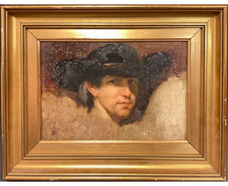 Continental School (20th century), A Portrait of Francisco Goya, signed with monogram F. R. A., oil on board, 19.5cm x 29cm. 